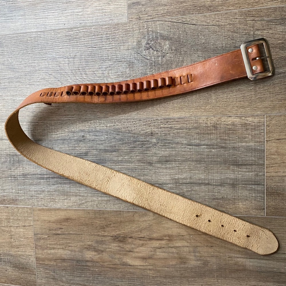 Vintage Mens Tan Leather Cartridge Belt Wide Western Utility Buckle 44 Inch